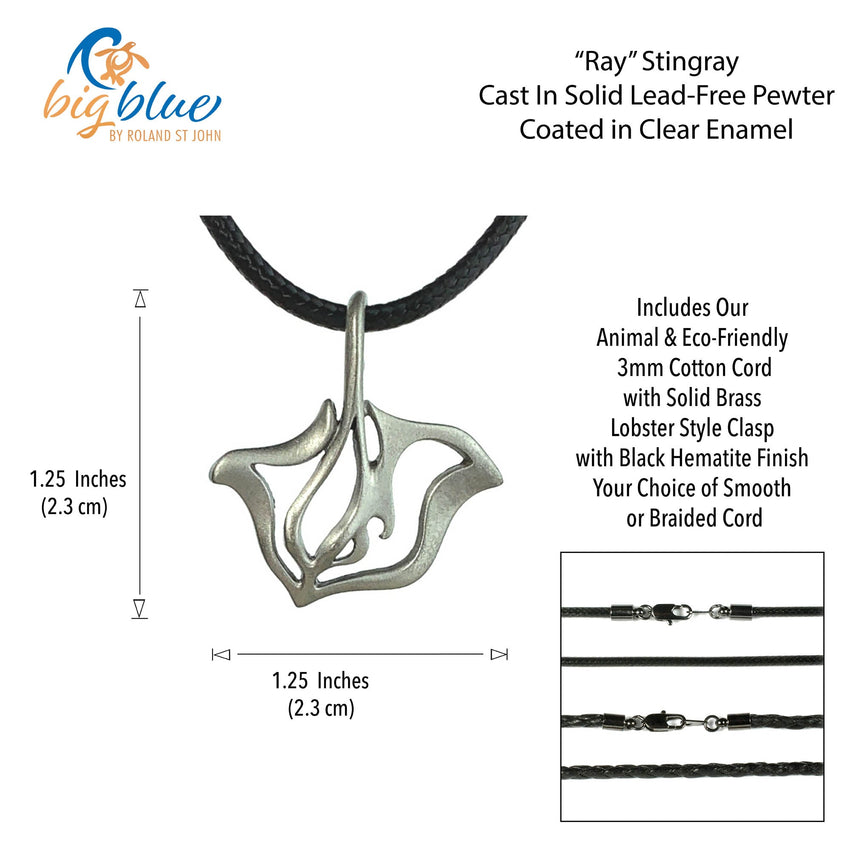 Stingray Necklace - "Ray" - Pewter on Cord
