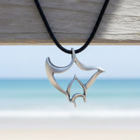 Manta Ray Cord Necklace - "Big Ray" - Pewter on Eco Cord