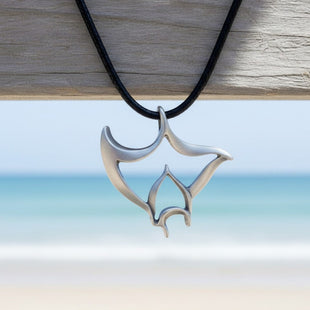 Manta Ray Cord Necklace - "Big Ray" - Pewter on Eco Cord