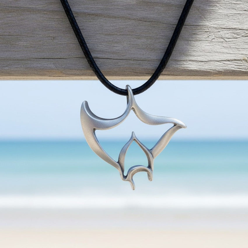 Manta Ray Cord Necklace - "Big Ray" - Pewter on Eco Cord