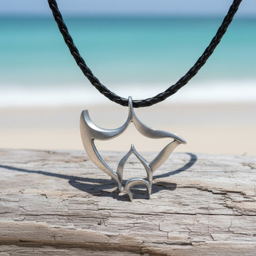 Manta Ray Cord Necklace - "Big Ray" - Pewter on Eco Cord