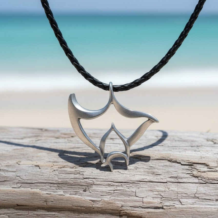 Manta Ray Cord Necklace - "Big Ray" - Pewter on Eco Cord
