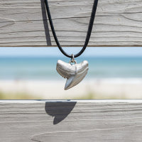 Shark Tooth Necklace – “Emma” Tiger Shark - Pewter on Cord