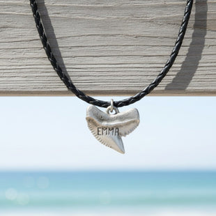 Shark Tooth Necklace – “Emma” Tiger Shark - Pewter on Cord