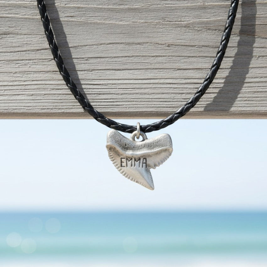 Shark Tooth Necklace – “Emma” Tiger Shark - Pewter on Cord