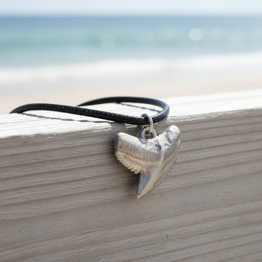 Shark Tooth Necklace – “Emma” Tiger Shark - Pewter on Cord