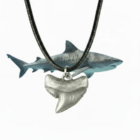 Shark Tooth Necklace – “Emma” Tiger Shark - Pewter on Cord