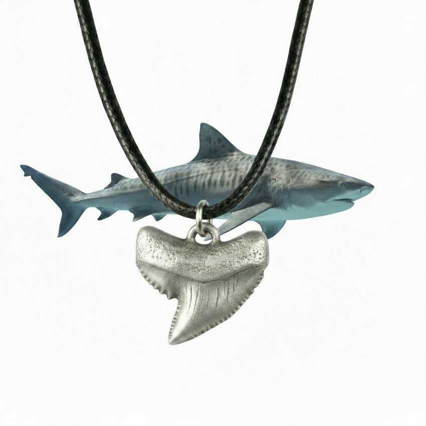 Shark Tooth Necklace – “Emma” Tiger Shark - Pewter on Cord