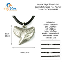 Shark Tooth Necklace – “Emma” Tiger Shark - Pewter on Cord
