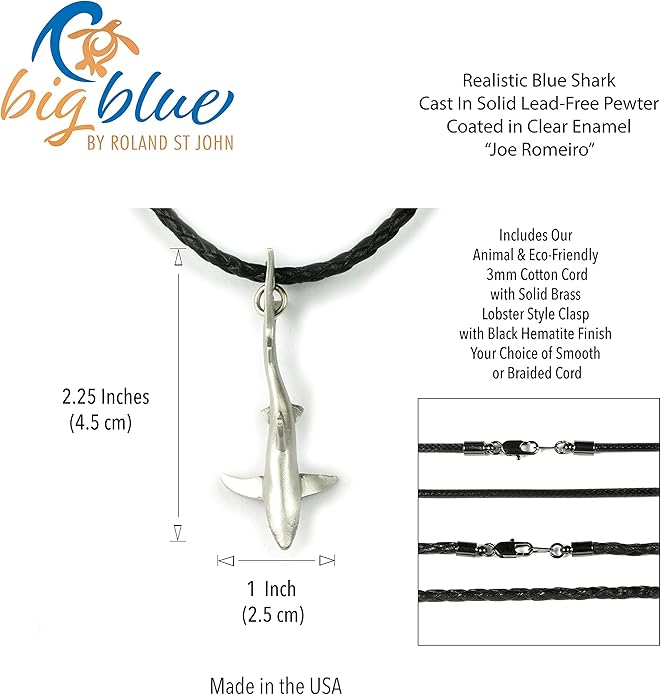Joe Romeiro´s Blue Shark Necklace – Pewter on Cord