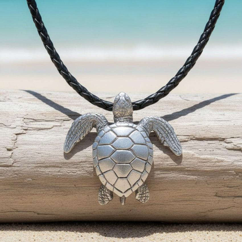 Sea Turtle Necklace- Sealife Collection - Pewter on Cord