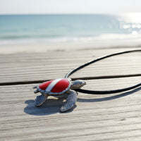 Hawksbill Sea Turtle Necklace Pendant with Dive Flag – Diver’s Collection - Pewter