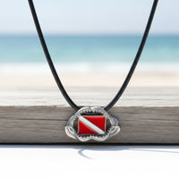 Shark Jaw Necklace with Dive Flag – Diver’s Collection – Pewter Pendant