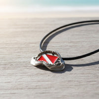 Shark Jaw Necklace with Dive Flag – Diver’s Collection – Pewter Pendant