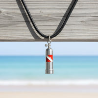 Scuba Tank Necklace with Dive Flag – Diver’s Collection - Pewter on Cord