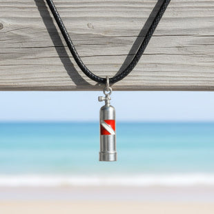 Scuba Tank Necklace with Dive Flag – Diver’s Collection - Pewter on Cord
