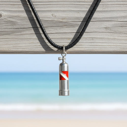 Scuba Tank Necklace with Dive Flag – Diver’s Collection - Pewter on Cord