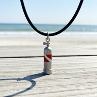 Scuba Tank Necklace with Dive Flag – Diver’s Collection - Pewter on Cord