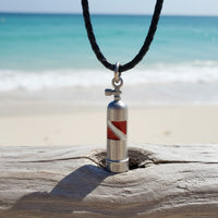 Scuba Tank Necklace with Dive Flag – Diver’s Collection - Pewter on Cord