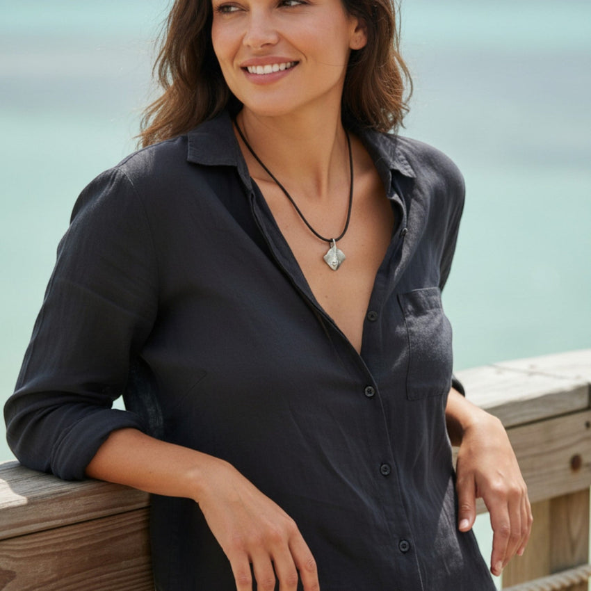 Stingray Cord Necklace- Sealife Collection - Pewter
