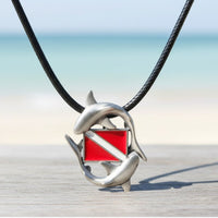Sharks and Dive Flag Necklace – Diver’s Collection – Pewter