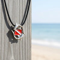 Sharks and Dive Flag Necklace – Diver’s Collection – Pewter