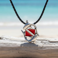 Sharks and Dive Flag Necklace – Diver’s Collection – Pewter