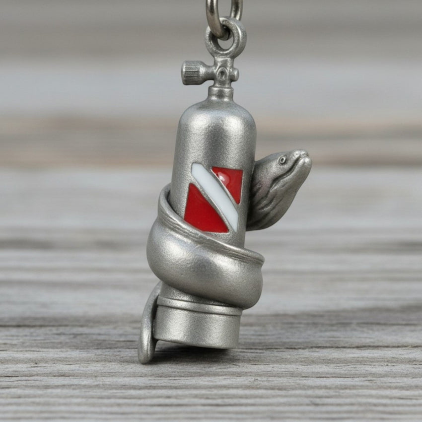 Moray Eel & Scuba Tank Necklace – Pewter on Black Cotton Cord