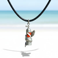 Moray Eel & Scuba Tank Necklace – Pewter on Black Cotton Cord