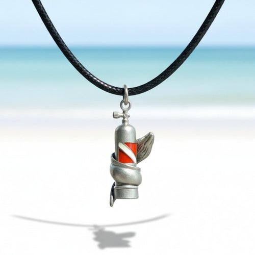 Moray Eel & Scuba Tank Necklace – Pewter on Black Cotton Cord