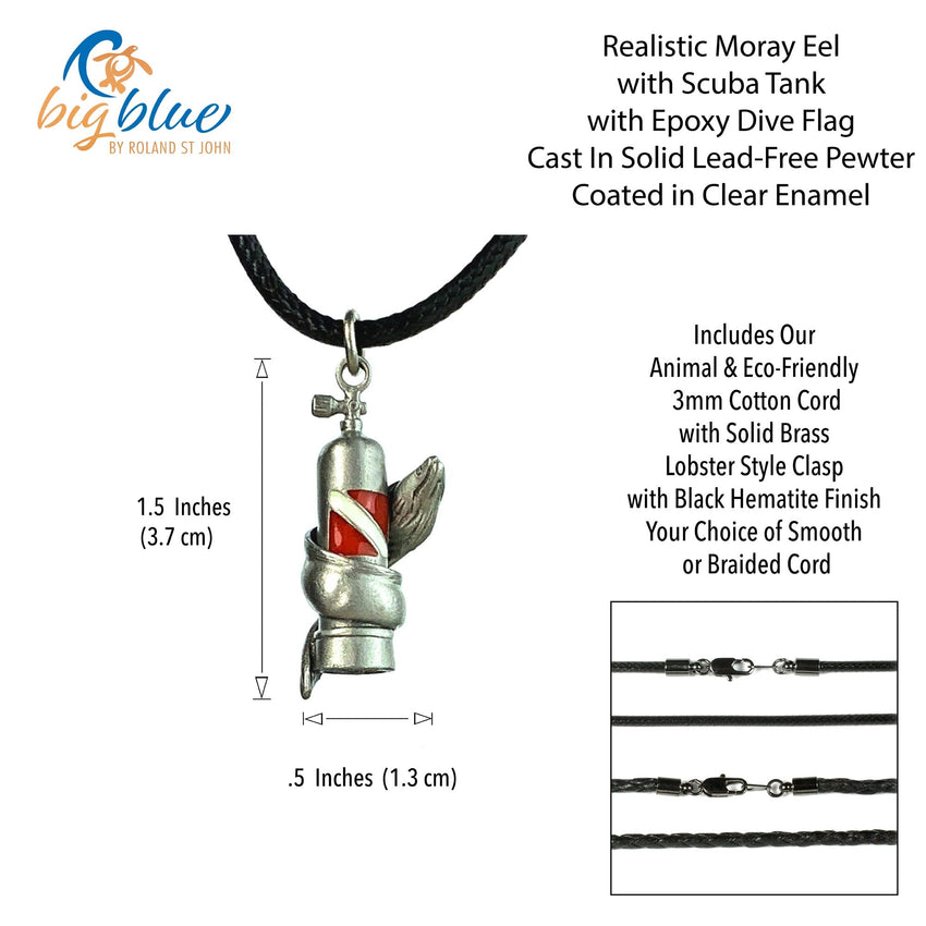 Moray Eel & Scuba Tank Necklace – Pewter on Black Cotton Cord