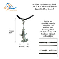 Hammerhead Shark Necklace- Sealife Collection- Pewter on Eco Cord