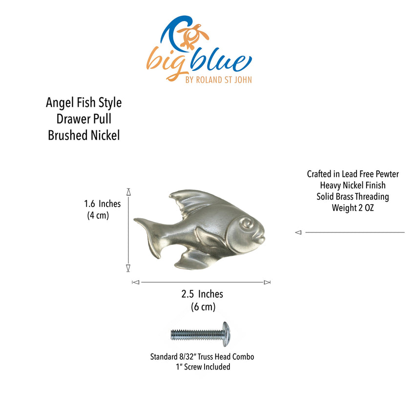 Fish Drawer Pull/Knob- Home Decor - Pewter with Nickel or Brass Finish