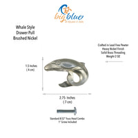 Whale Drawer Pull/Knob – Home Decor – Pewter with Nickel or Brass Finish