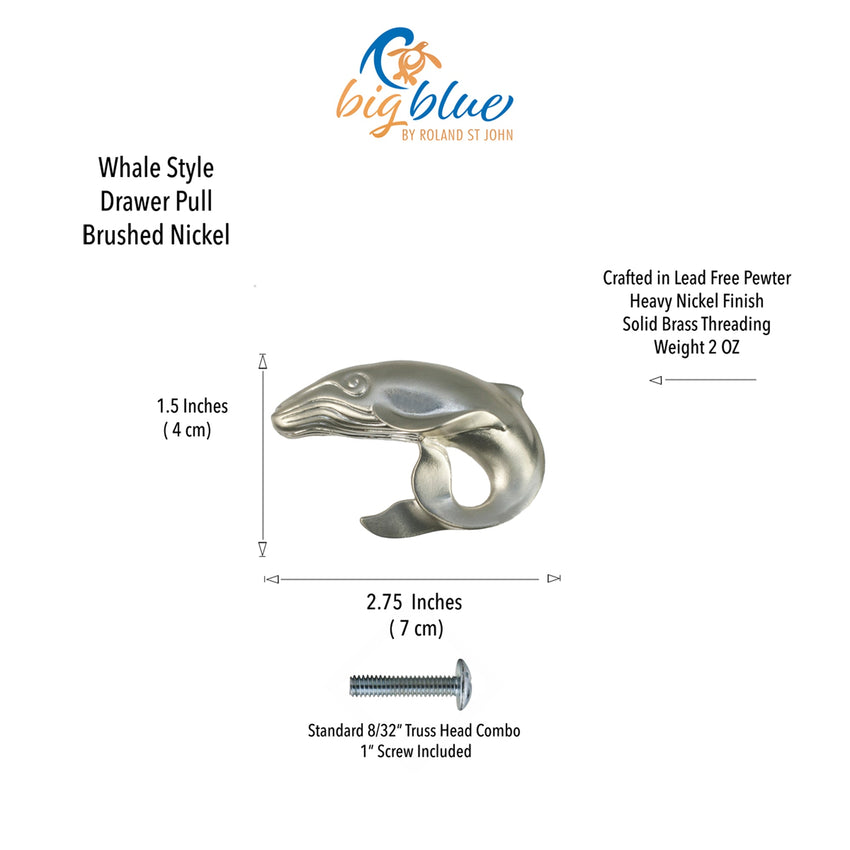 Whale Drawer Pull/Knob – Home Decor – Pewter with Nickel or Brass Finish