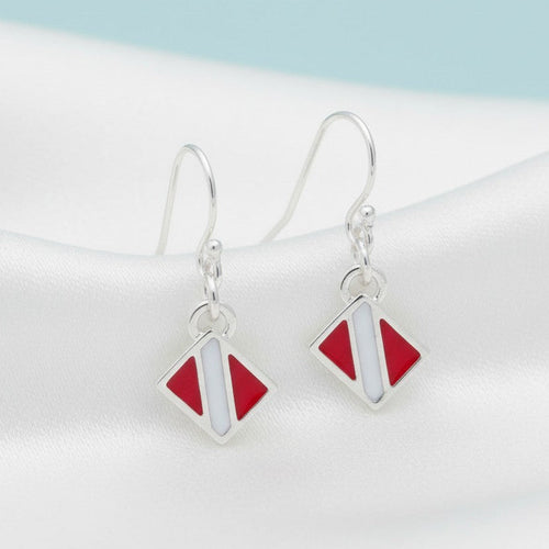 Dive Flag Drop Earrings – Diver’s Collection – Sterling Silver