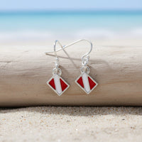 Dive Flag Drop Earrings – Diver’s Collection – Sterling Silver
