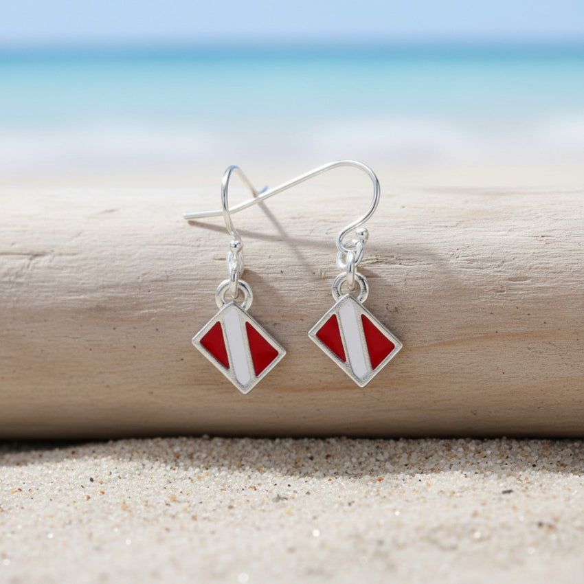 Dive Flag Drop Earrings – Diver’s Collection – Sterling Silver