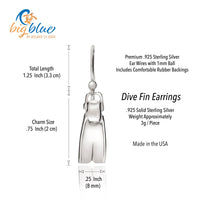 Dive Fin Drop Earrings – Diver’s Collection – Sterling Silver