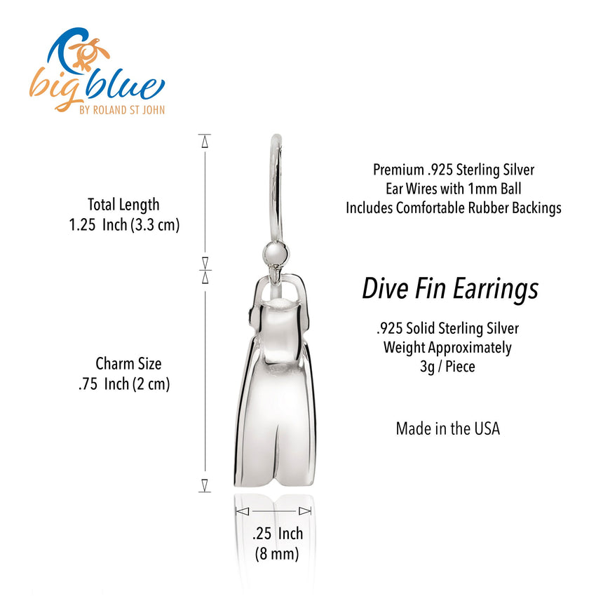 Dive Fin Drop Earrings – Diver’s Collection – Sterling Silver