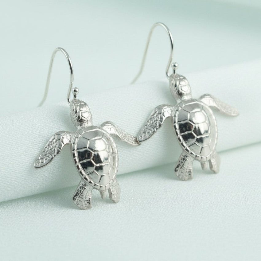 Baby Sea Turtle Drop Earrings – Sealife Collection - Sterling Silver
