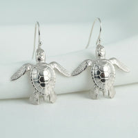 Baby Sea Turtle Drop Earrings – Sealife Collection - Sterling Silver