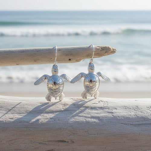 Baby Sea Turtle Drop Earrings – Sealife Collection - Sterling Silver