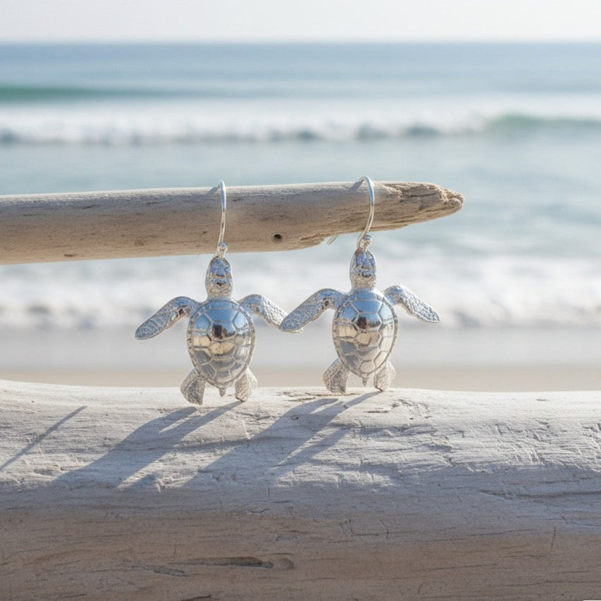 Baby Sea Turtle Drop Earrings – Sealife Collection - Sterling Silver