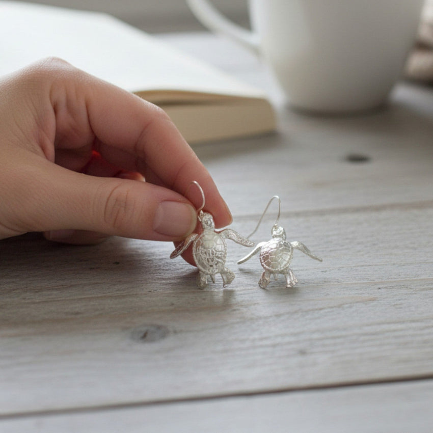 Baby Sea Turtle Drop Earrings – Sealife Collection - Sterling Silver