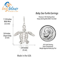 Baby Sea Turtle Drop Earrings – Sealife Collection - Sterling Silver