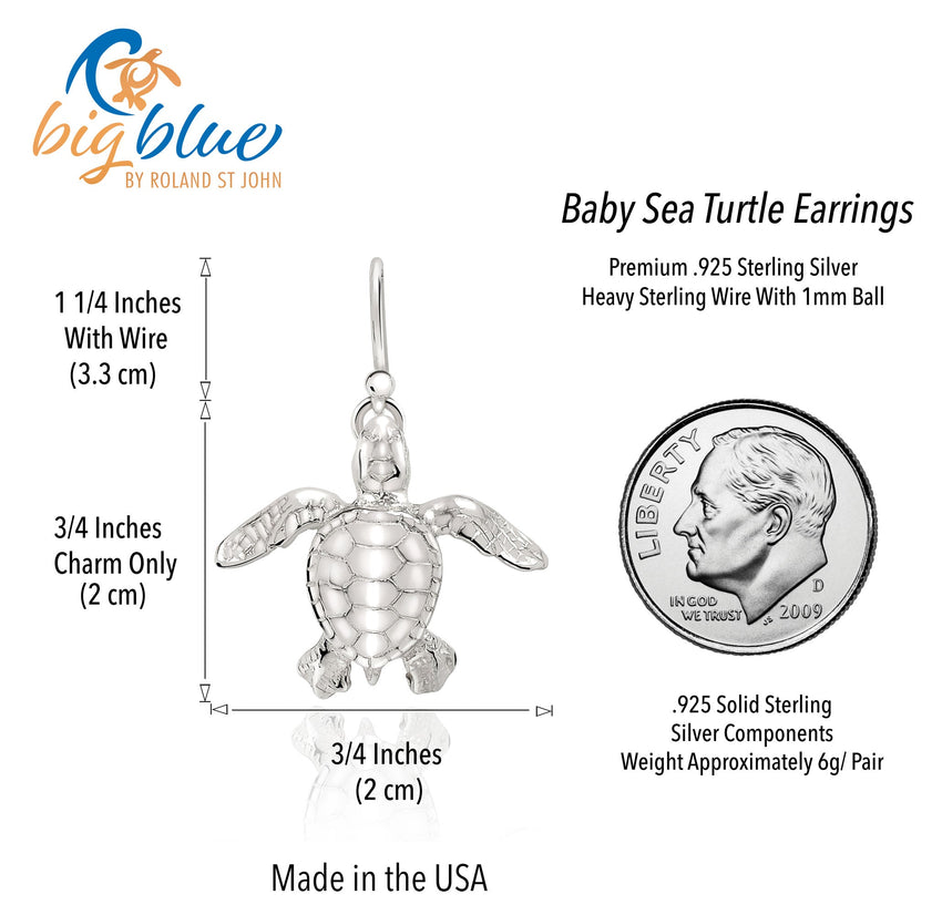 Baby Sea Turtle Drop Earrings – Sealife Collection - Sterling Silver