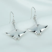 Manta Ray Drop Earrings – Sealife Collection - Sterling Silver