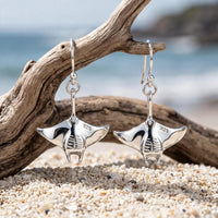 Manta Ray Drop Earrings – Sealife Collection - Sterling Silver