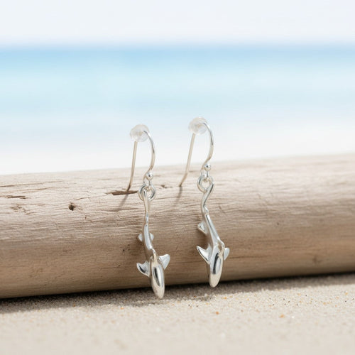 Reef Shark Drop Earrings – Sealife Collection - Sterling Silver
